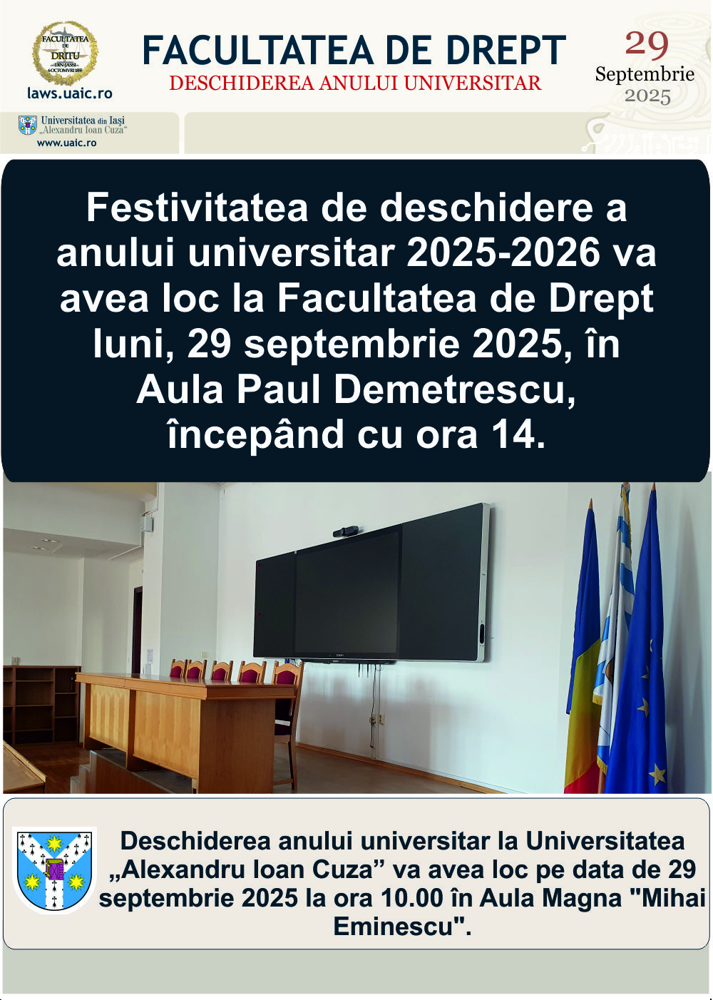 Deschiderea anului universitar 2025-2026 la Facultatea de Drept