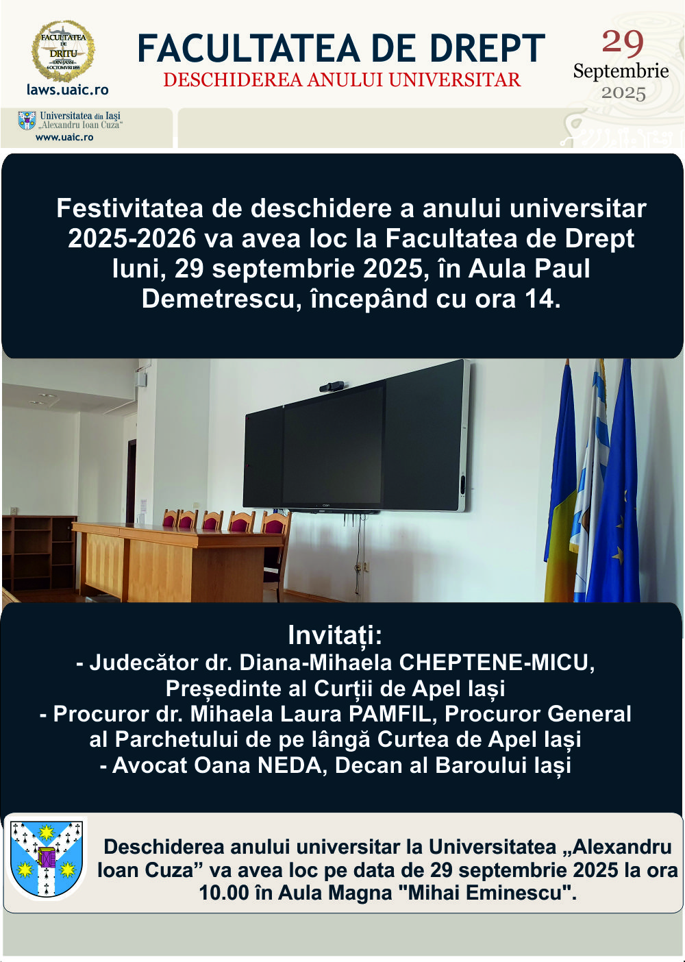 Deschiderea anului universitar 2025-2026 la Facultatea de Drept
