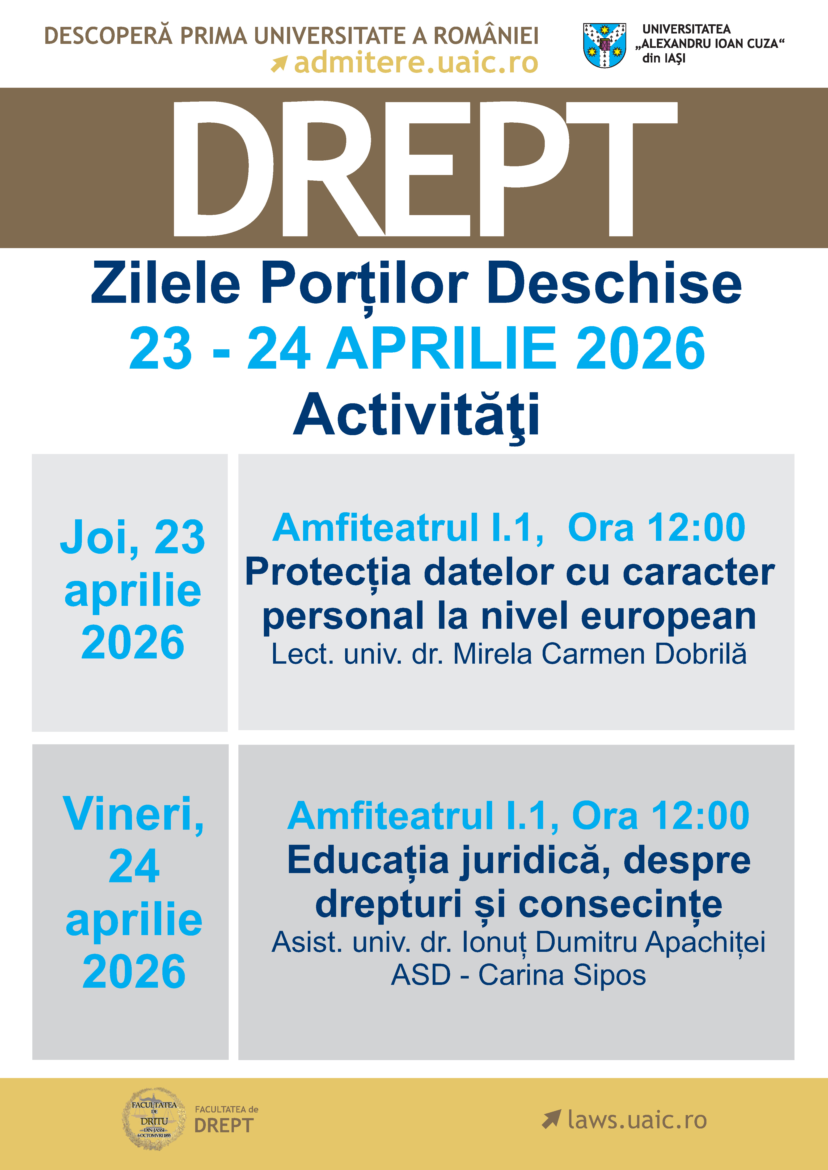 „Zilele Porţilor Deschise”, 23-24 aprilie 2026 - activităţi în cadrul facultăţii