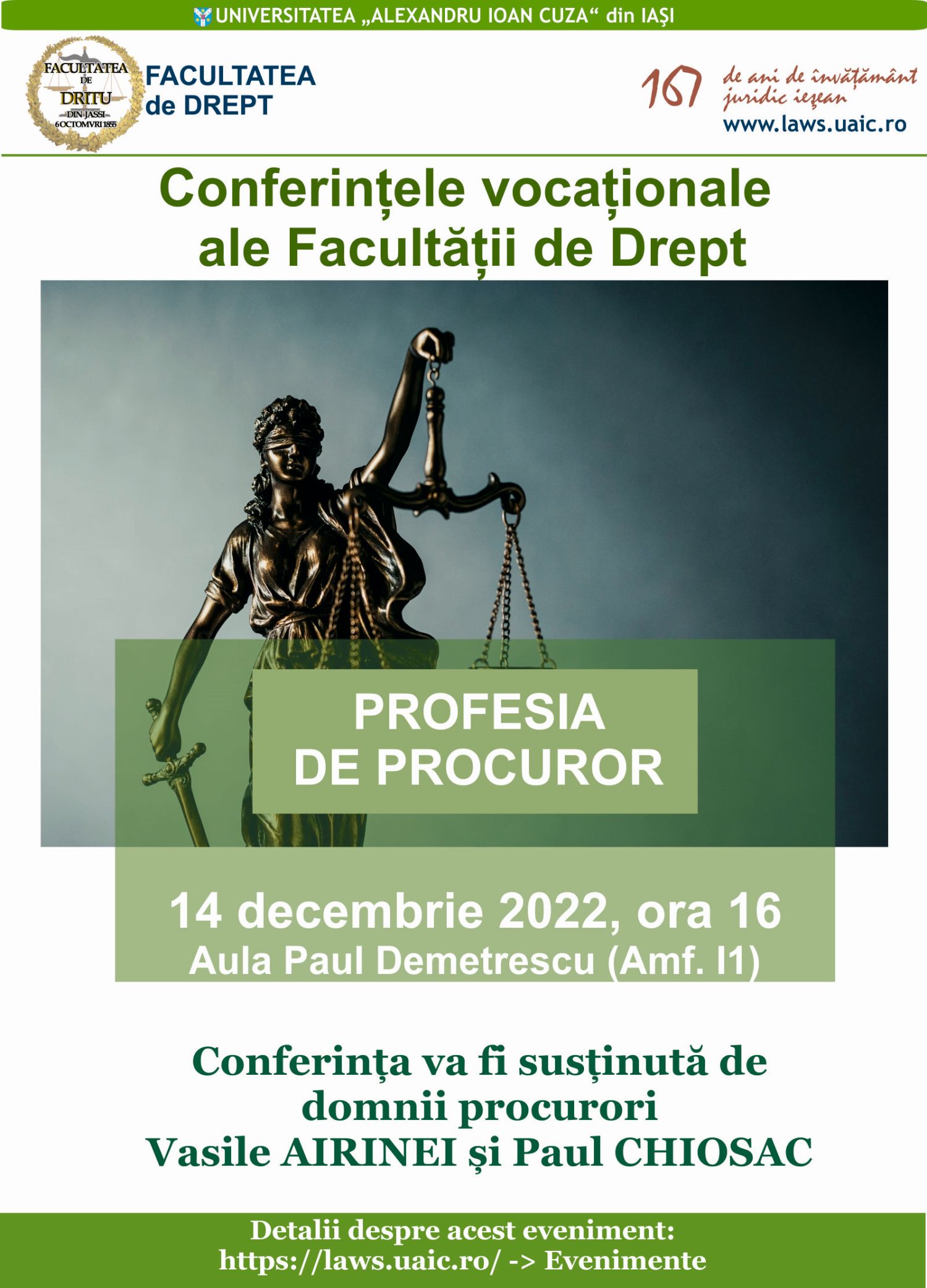 Conferințele vocaționale ale Facultății de Drept - Profesia de procuror